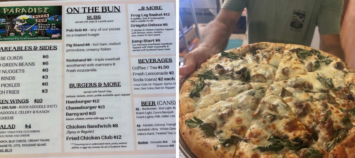 Paradise Pizza Pub Menu
