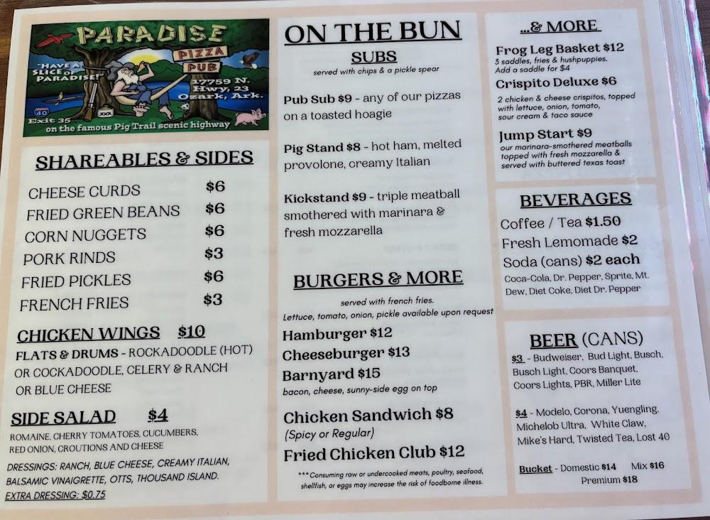 Paradise Pizza Pub Menu image 1